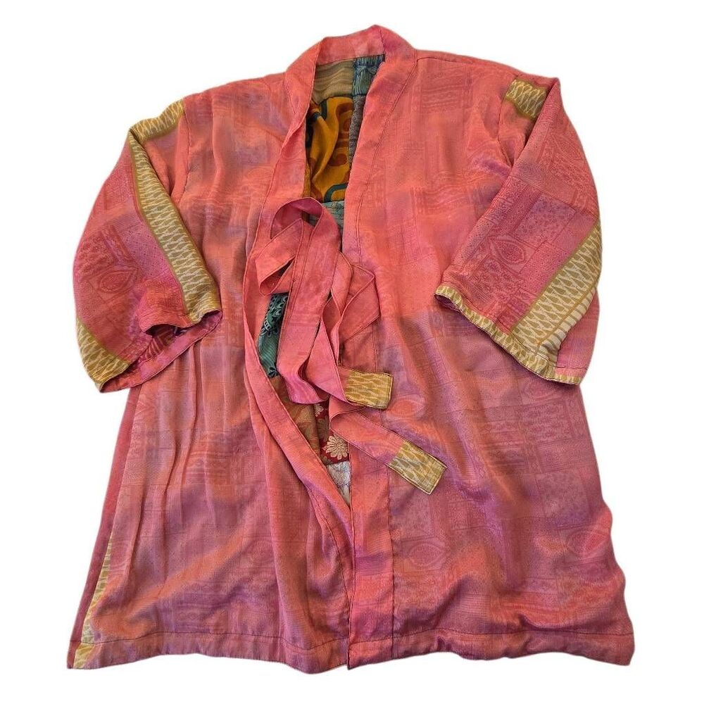 Boho Womens Patchwork Silky Reversible Belted Lon… - image 6